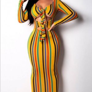 Striped yellow dress medium